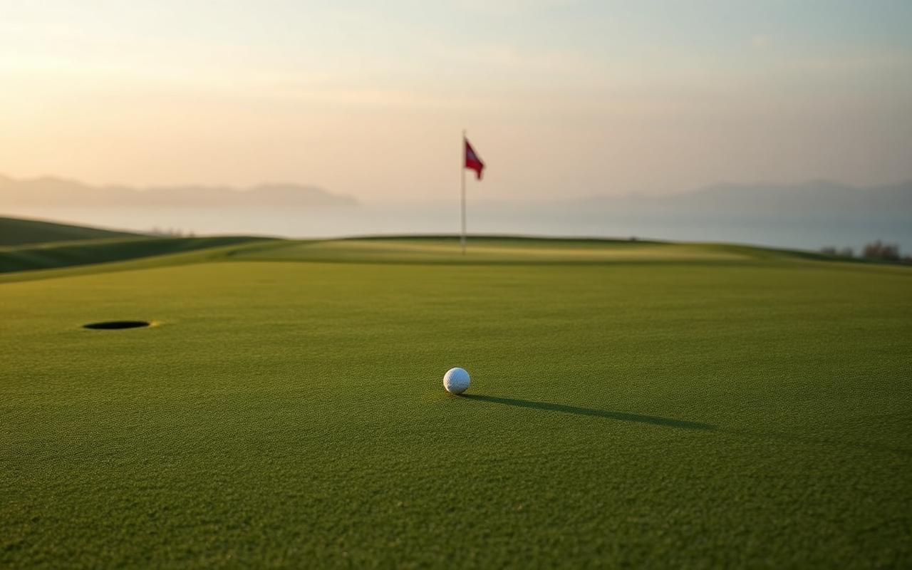 Long lag putt across a wide green toward a distant flag