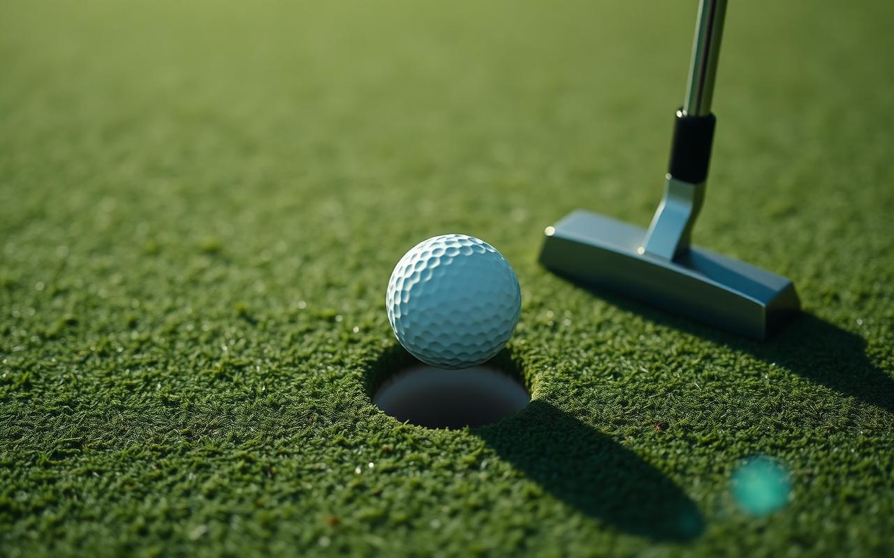 Putter face square to a short putt at the lip of the hole